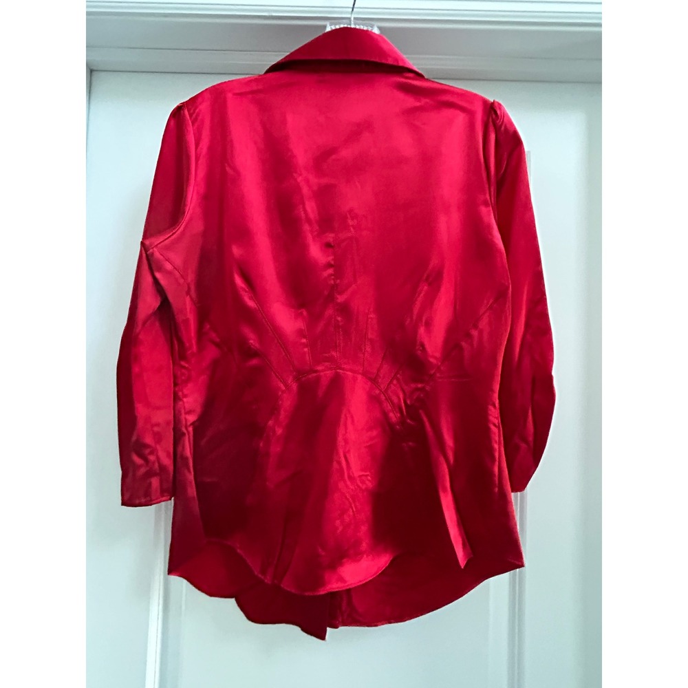 NEW Vertigo Paris Garnet Red Satin Ruched Button Up Blouse VT30285 Womens Medium - Picture 2 of 12